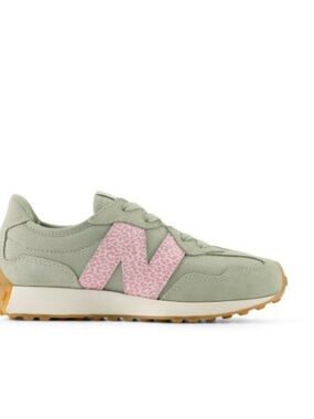 New Balance 327 Girl’s Sage Green Sneakers with Pink 'N' Detail